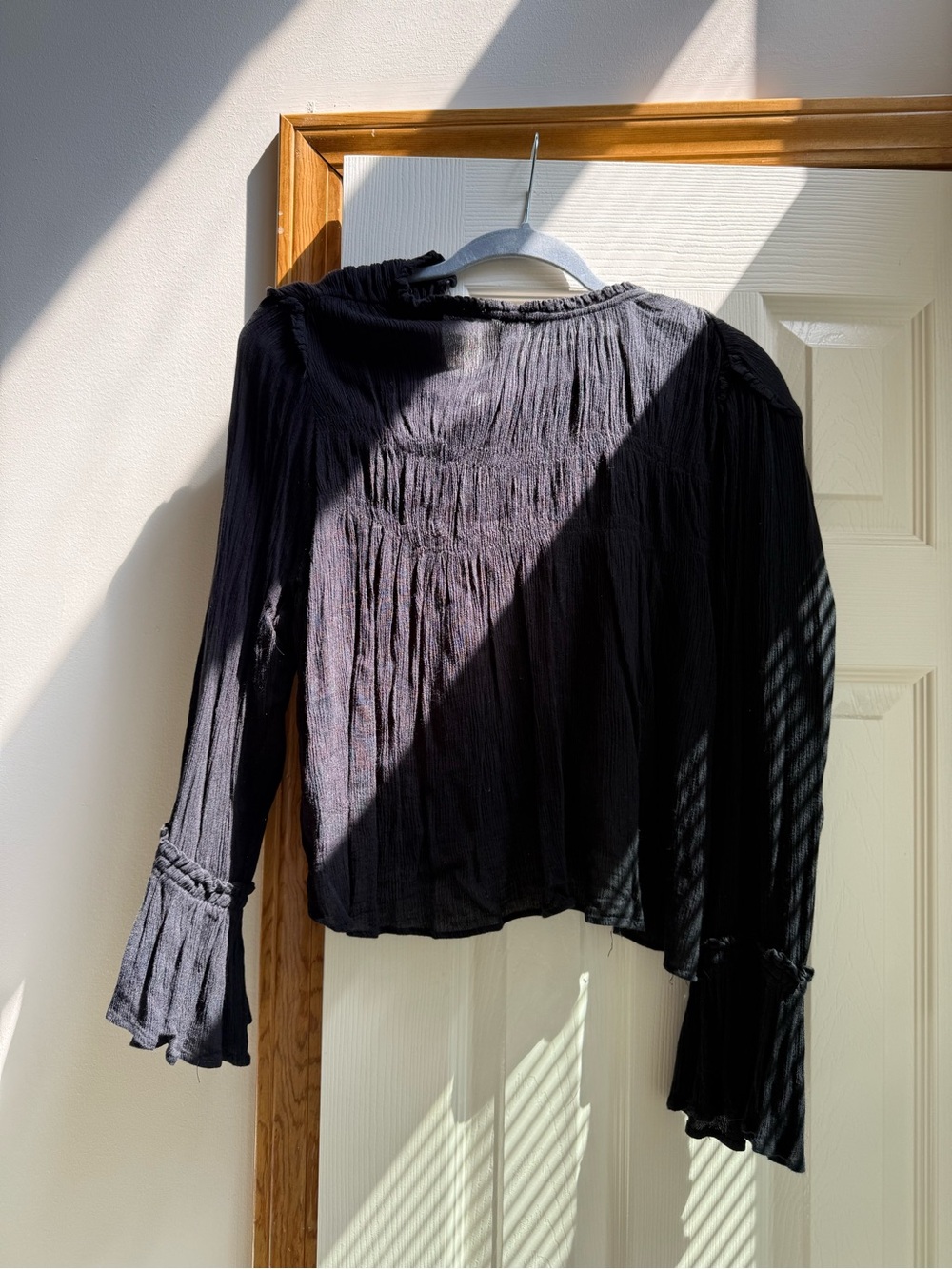 Free People Women's Black Pleated Long-Sleeve Top